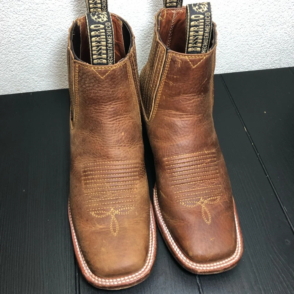Besserro Brown Nubuck Leather Square-Toe Ankle Boots 38
